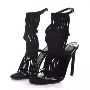 Gucci Becky Fringe Heel Sandals - Black Sz 38.5